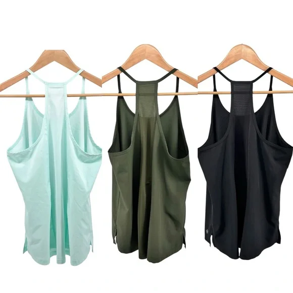 Tek Gear DryTek Bundle (3) Workout Racerback Tank Tops Sz M Black Olive Mint - Picture 2 of 16
